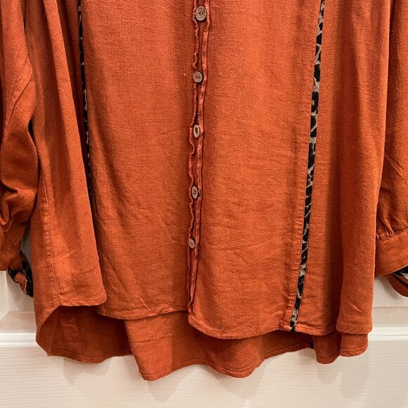 John Mark Orange Tunic Top Blouse Long Sleeves w/ Tie Wrists Buttons Women's XL - Picture 5 of 12